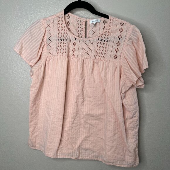 Ella Moss Womens Eyelet Lace Pink Top Size M Short Sleeve Cotton peasant gauzy - Picture 1 of 6